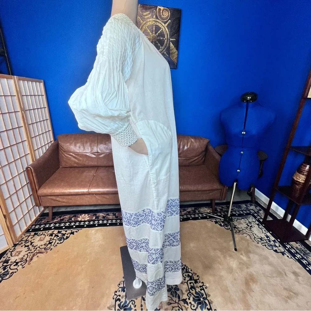 Ampersand Heart Women’s Small Cream Blue Long Sleeve Embroidered Dress - Picture 3 of 15